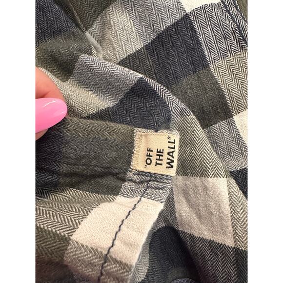Vans Off The Wall Green Gray Plaid Flannel Shirt Men’s Small - Picture 7 of 7